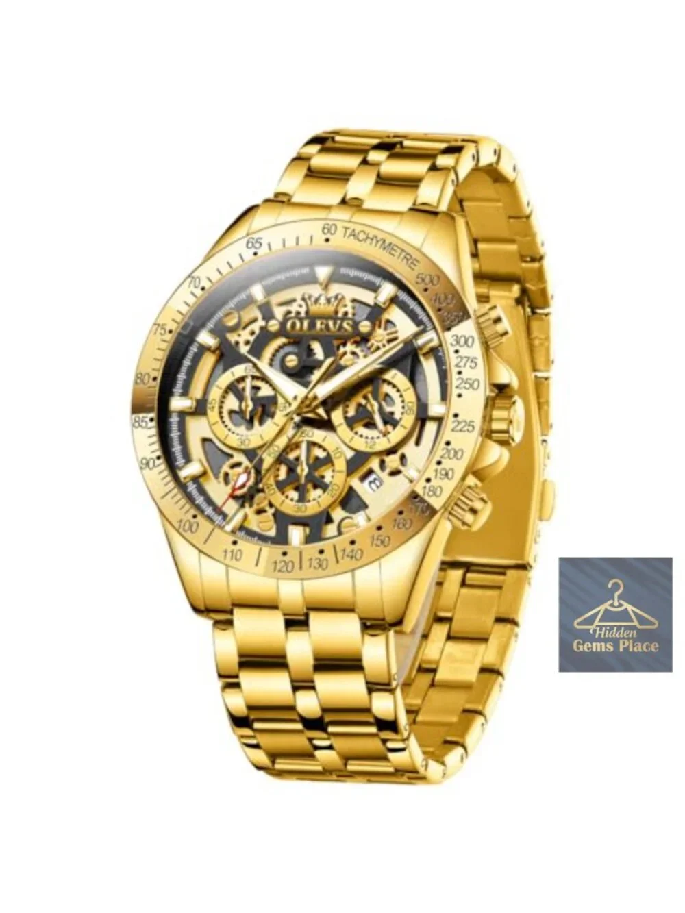 Men's Skeleton Business Dress Watch Stainless Steel Waterproof Luminous Quartz